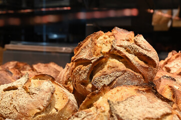 Bio bread with seeds in bakery. 