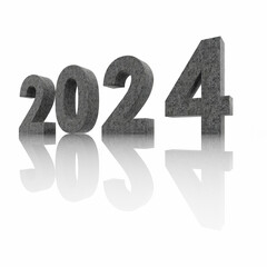 2024 word art, extruded font 3d rendering with transparent background