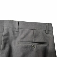 The top of men's gray wool trousers with a pocket on a white background. Photos for clothing stores, tailors, clothing factories