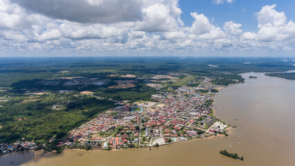 Large aerial shot of Saint Laurent du Maroni French Guiana rainforest