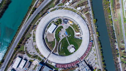 Fototapeta na wymiar Aerial snapshot of Grenoble's unique circular structure.