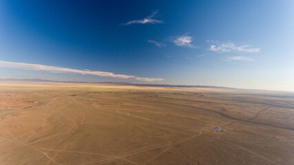 Blue sky and desert landscape Mongolia aerial