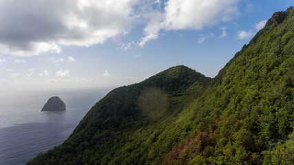Martinique's iconic islet, Diamond Rock, and lush vegetation