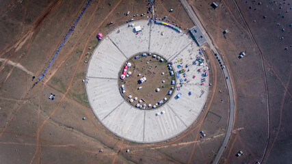 Colorful Mongolian cultural event from above.