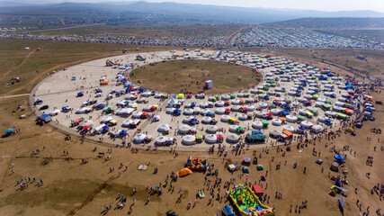 Mongolia's traditional games in panoramic view. - obrazy, fototapety, plakaty