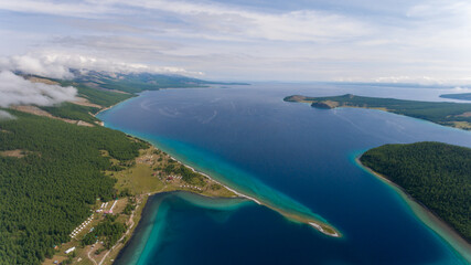 Aerial view of Lake Khuvsgul's turquoise shores