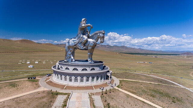 Iconic equestrian statue of Genghis Khan in Mongolia.