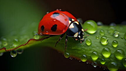 Naklejka premium Macro_photograph_of_a_ladybug_on_a_leaf