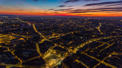 Dusk descends on Montpellier's vibrant city center