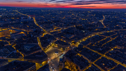 Montpellier's architectural beauty from above at night