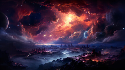 Fototapeta premium Space Scene with Planets. Generative Ai