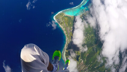 First-person thrill Skydiving over Tahiti's blue waters