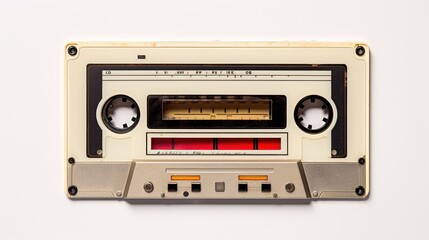 Obraz premium Musical nostalgia! audio cassette tape on a white background, a symbol of vintage sound.