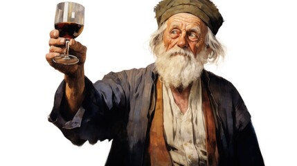 A painting of a man holding a glass of wine
