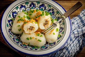Potato dumplings stuffed with minced meat