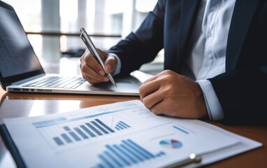 Business casual manager presenting and discussing company growth