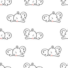 Seamless vector pattern. Cute elephant faces in doodle style. Hand drawn drawing . Vector illustration