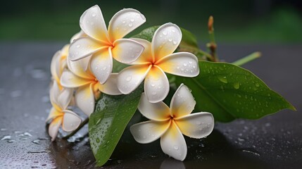 Frangipani flowers. Plumeria flowers. Springtime Concept. Valentine's Day Concept with a Copy Space. Mother's Day.