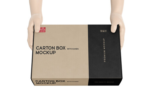 Carton Box with Hands Mockup