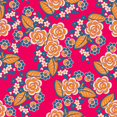 Seamless pattern with roses flowers. Vector Floral Illustration in  textile style