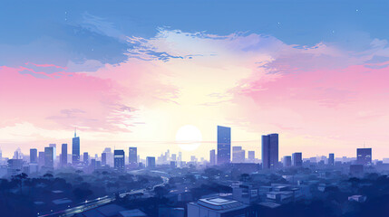 Fototapeta premium City Skyline at Sunset. Generative Ai