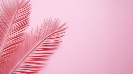  Tropical palm leaf on pink background. 