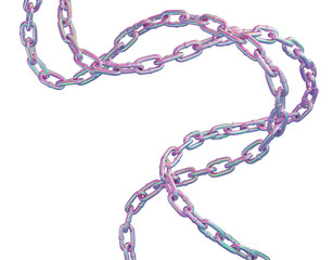 Isolated holographic color tangled chains. 3D rendered image.