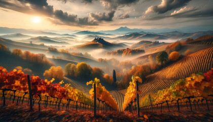 Langhe: sunset in the mountains - obrazy, fototapety, plakaty