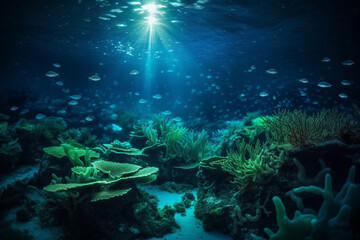 Fototapeta na wymiar Underwater world in the stars. AI Generated
