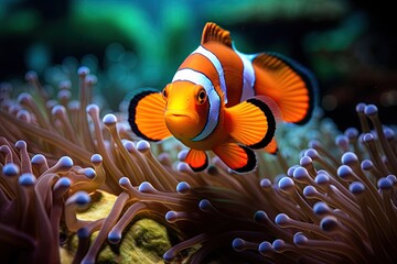 Fototapeta na wymiar Clownfish in the ocean. Ai Generative