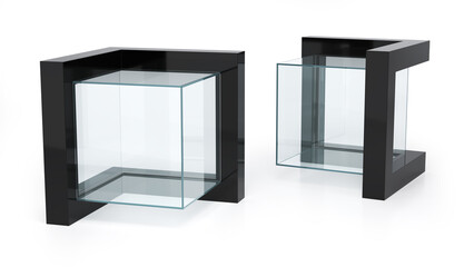 Glass tabletop showcase for point of sale display. 3d illustration