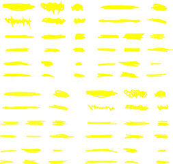 Highlighter Brush Set Hand Drawn Yellow Highlight Marker Stripes. Highlighter line yellow marker strokes lines Vector Illustration.