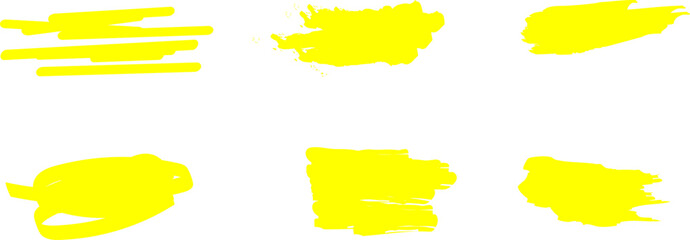 Highlighter Brush Set Hand Drawn Yellow Highlight Marker Stripes. Highlighter line yellow marker strokes lines Vector Illustration.