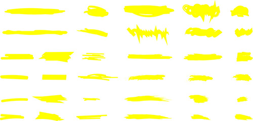 Highlighter Brush Set Hand Drawn Yellow Highlight Marker Stripes. Highlighter line yellow marker strokes lines Vector Illustration.