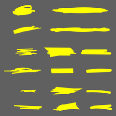 Highlighter Brush Set Hand Drawn Yellow Highlight Marker Stripes. Highlighter line yellow marker strokes lines Vector Illustration.