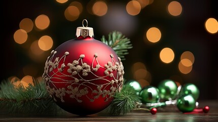 Beautiful Christmas bauble on bokeh background, closeup