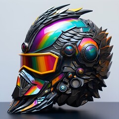 Colorful helmet with white background setting on table