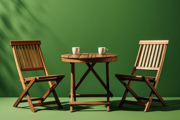 A simple garden chair and table set isolated on a green gradient background 