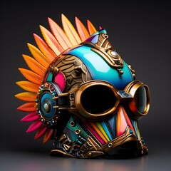 Colorful helmet with black background setting on table