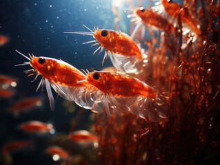 A group of small fish swimming in a pond. Generative AI.