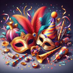 Festive Carnival Duo: Masks Amidst Party Delights