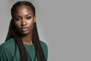 closeup of beautiful african girl long hair with braids