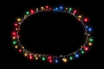 string of colorful Christmas lights on a black background, forming an round shape