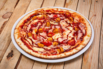 tasty pizza on the wooden board