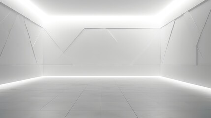 White room with lights and a spotlight - obrazy, fototapety, plakaty