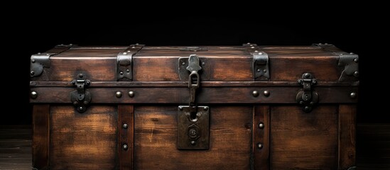 The vintage wooden chest had a rich texture showcasing its retro charm The old iron padlock added a sense of security to the piece of furniture completing the nostalgic look - obrazy, fototapety, plakaty