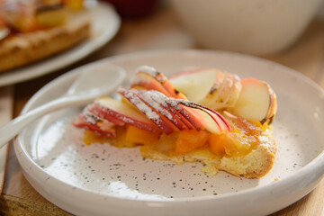 Homemade Organic Apple Pie Desserpie for Thanksgiving dinner Autumn concept. Selective focus