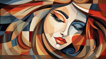 A painting of a woman with her eyes closed