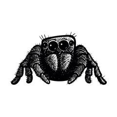 Monochrome hand drawn vector illustration of a small tarantula