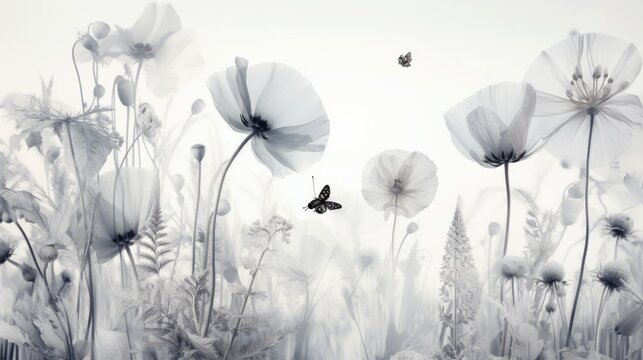 Premium Photo  Monochrome graphic flowers on white background